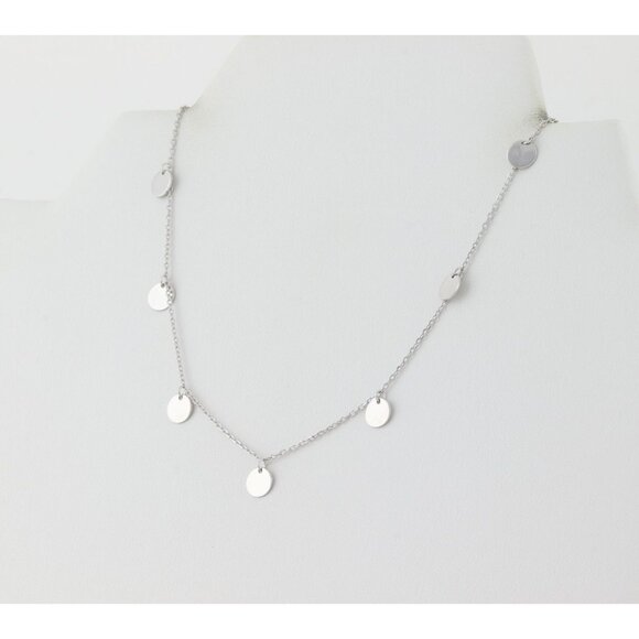 Sterling Silver Dangle Circle Station Necklace 16" - 17" inch - Picture 1 of 8